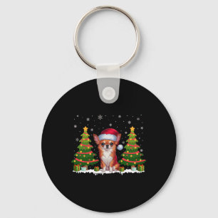 Xmas Tree Lights Chihuahua Dog Santa Hat Christmas Key Ring