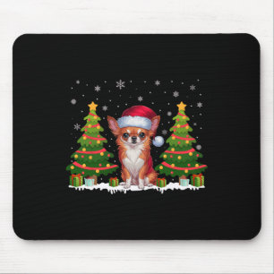 Xmas Tree Lights Chihuahua Dog Santa Hat Christmas Mouse Pad
