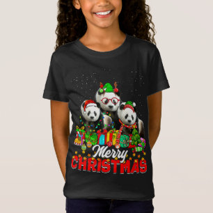 Xmas Tree Lights Christmas Pajama Panda Bear Anima T-Shirt