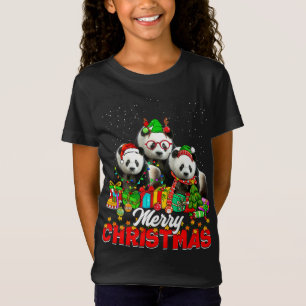 Xmas Tree Lights Christmas Pajama Panda Bear Anima T-Shirt