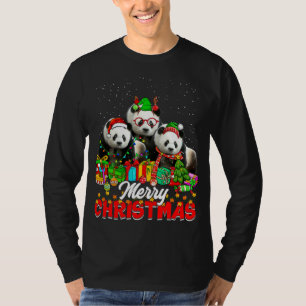 Xmas Tree Lights Christmas Pajama Panda Bear Anima T-Shirt