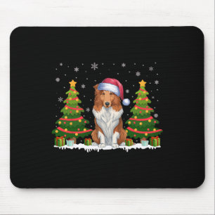 Xmas Tree Lights Collie Dog Santa Hat Christmas Sw Mouse Pad