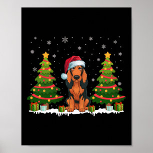 Xmas Tree Lights Coonhound Dog Santa Hat Christmas Poster