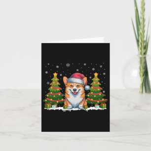 Xmas Tree Lights Corgi Dog Santa Hat Christmas Swe Card