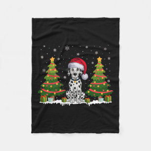 Xmas Tree Lights Dalmatian Dog Santa Hat Christmas Fleece Blanket