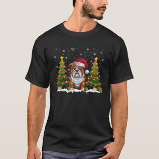 Xmas Tree Lights English Bulldog Santa Hat Christm T-Shirt