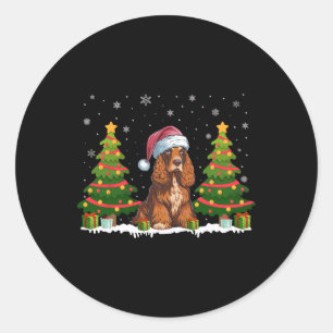 Xmas Tree Lights Er Spaniel Dog Santa Christmas Sw Classic Round Sticker
