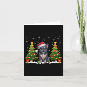 Xmas Tree Lights Frenchie Dog Santa Hat Christmas  Card