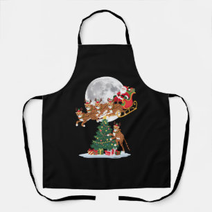 Xmas Tree Lights Funny Santa Riding Cheetah Apron