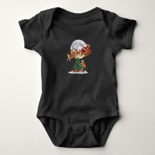 Xmas Tree Lights Funny Santa Riding Cheetah Baby Bodysuit