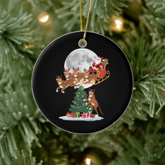 Xmas Tree Lights Funny Santa Riding Cheetah  Ceramic Tree Decoration (Tree)
