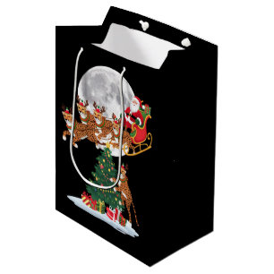 Xmas Tree Lights Funny Santa Riding Cheetah Medium Gift Bag