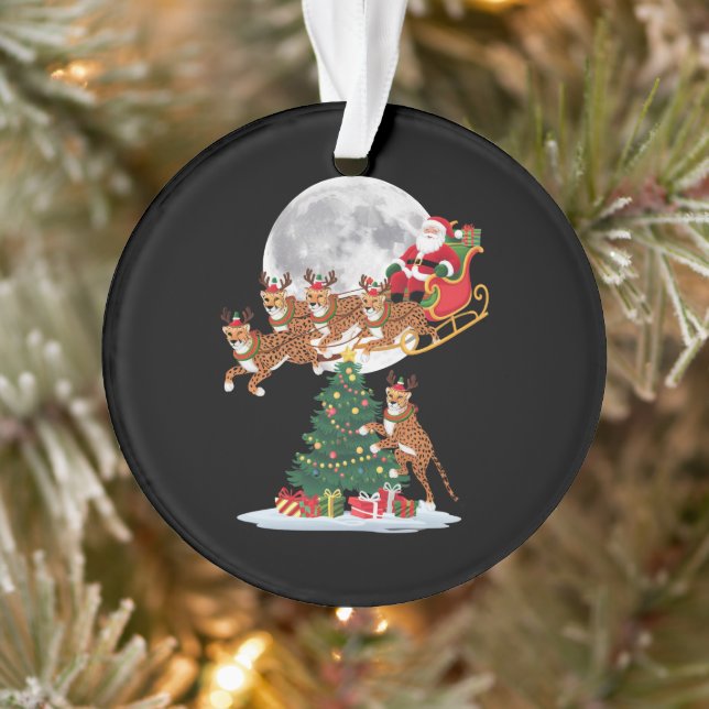 Xmas Tree Lights Funny Santa Riding Cheetah  Ornament (Tree)