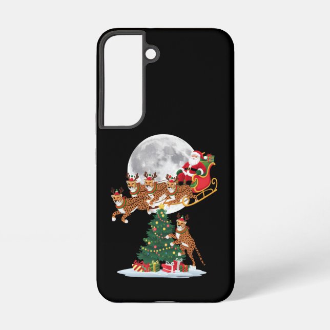 Xmas Tree Lights Funny Santa Riding Cheetah  Samsung Galaxy S22 Case (Back)