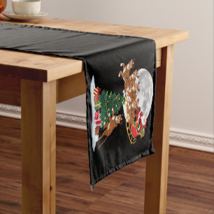 Xmas Tree Lights Funny Santa Riding Cheetah  Short Table Runner