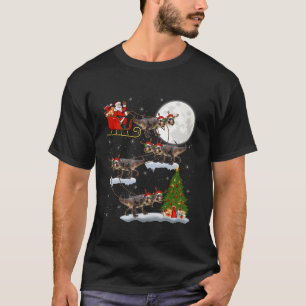 Xmas Tree Lights Funny Santa Riding Dinosaur T Rex T-Shirt