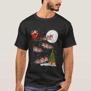Xmas Tree Lights Funny Santa Riding Otter Christma T-Shirt