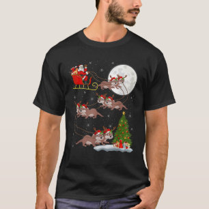 Xmas Tree Lights Funny Santa Riding Otter Christma T-Shirt
