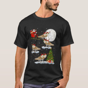 Xmas Tree Lights Funny Santa Riding Owl Bird Chris T-Shirt
