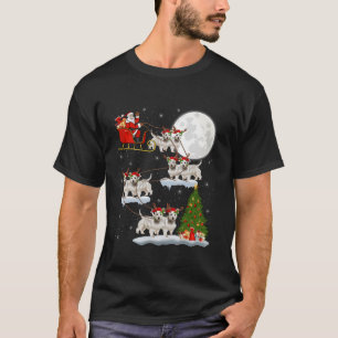 Xmas Tree Lights Funny Santa Riding Westie Dog Chr T-Shirt