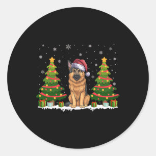 Xmas Tree Lights German Shepherd Dog Santa Christm Classic Round Sticker