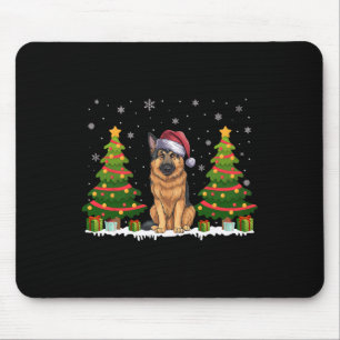 Xmas Tree Lights German Shepherd Dog Santa Christm Mouse Pad