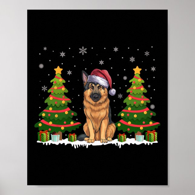 Xmas Tree Lights German Shepherd Dog Santa Christm Poster (Front)