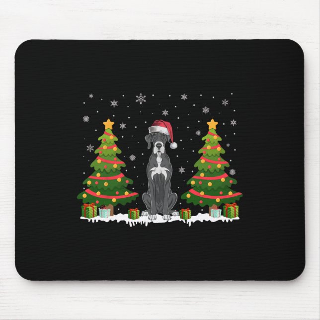 Xmas Tree Lights Great Dane Dog Santa Hat Christma Mouse Pad (Front)