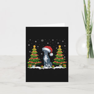 Xmas Tree Lights Greyhound Dog Santa Hat Christmas Card