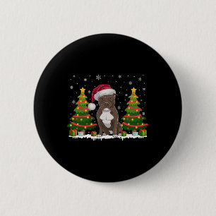 Xmas Tree Lights Pitbull Dog Santa Hat Christmas S 6 Cm Round Badge