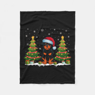 Xmas Tree Lights Rottweiler Dog Santa Hat Christma Fleece Blanket