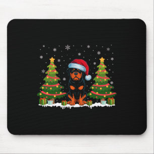 Xmas Tree Lights Rottweiler Dog Santa Hat Christma Mouse Pad