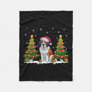 Xmas Tree Lights Saint Bernard Dog Santa Christmas Fleece Blanket