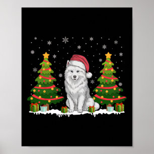 Xmas Tree Lights Samoyed Dog Santa Hat Christmas S Poster