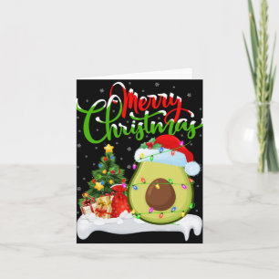 Xmas Tree Lights Santa Hat Avocado Fruit Christmas Card