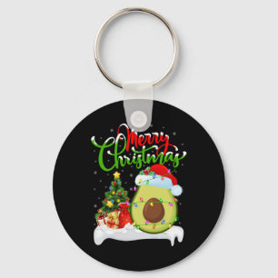 Xmas Tree Lights Santa Hat Avocado Fruit Christmas Key Ring