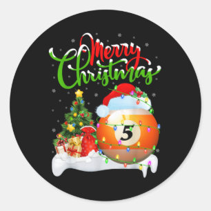Xmas Tree Lights Santa Hat Billiards Christmas T S Classic Round Sticker