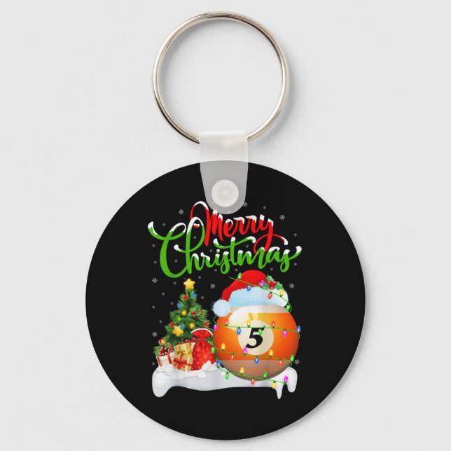 Xmas Tree Lights Santa Hat Billiards Christmas T S Key Ring (Front)