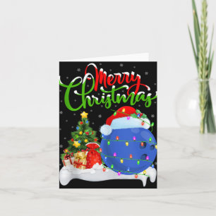 Xmas Tree Lights Santa Hat Bowling Ball Christmas Card