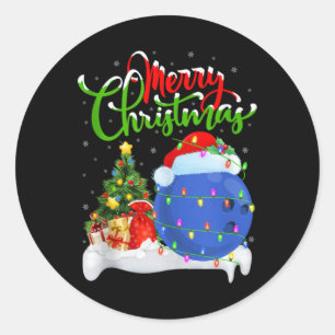 Xmas Tree Lights Santa Hat Bowling Ball Christmas  Classic Round Sticker