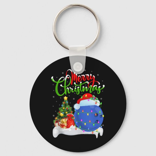 Xmas Tree Lights Santa Hat Bowling Ball Christmas  Key Ring (Front)
