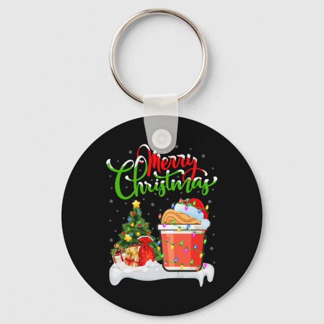 Xmas Tree Lights Santa Hat Fast Food Cup Noodles C Key Ring (Front)