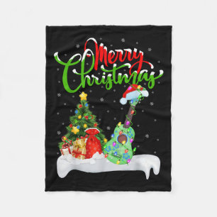 Xmas Tree Lights Santa Hat Musical Ukulele Guitar Fleece Blanket