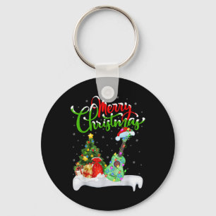 Xmas Tree Lights Santa Hat Musical Ukulele Guitar  Key Ring