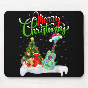 Xmas Tree Lights Santa Hat Musical Ukulele Guitar  Mouse Pad