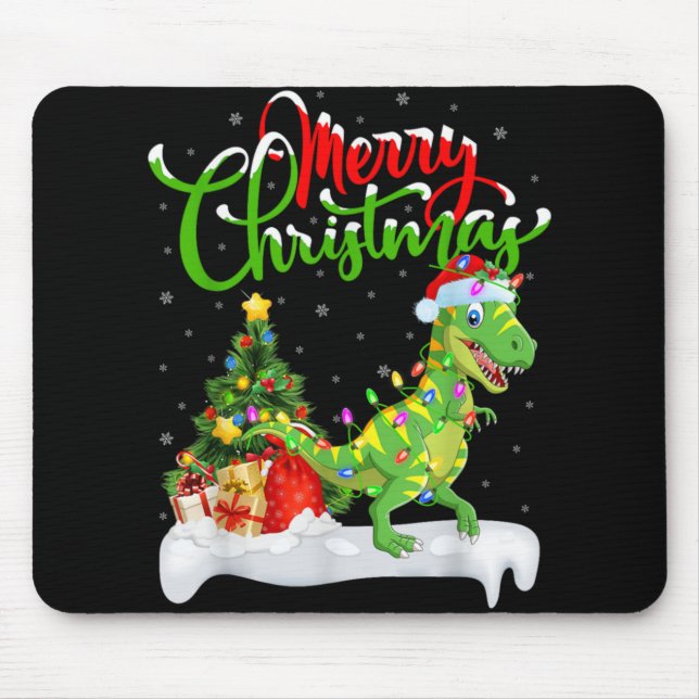 Xmas Tree Lights Santa Hat T Rex Dinosaur Christma Mouse Pad (Front)