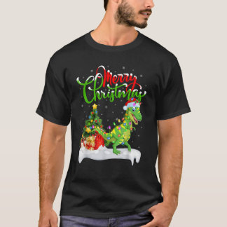 Xmas Tree Lights Santa Hat T Rex Dinosaur Christma T-Shirt