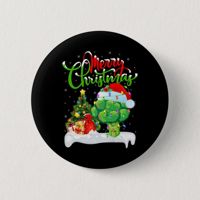 Xmas Tree Lights Santa Hat Vegetable Broccoli Chri 6 Cm Round Badge (Front)