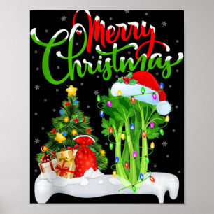 Xmas Tree Lights Santa Hat Vegetable Celery Christ Poster