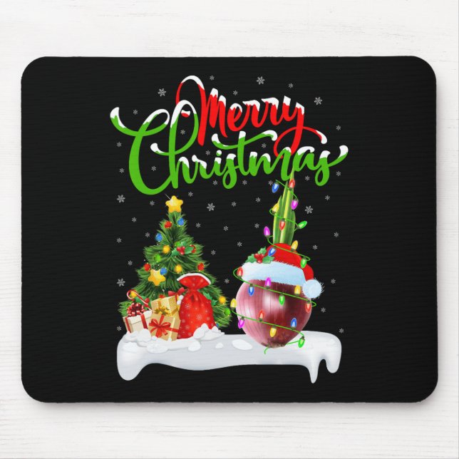 Xmas Tree Lights Santa Hat Vegetable Onion Christm Mouse Pad (Front)